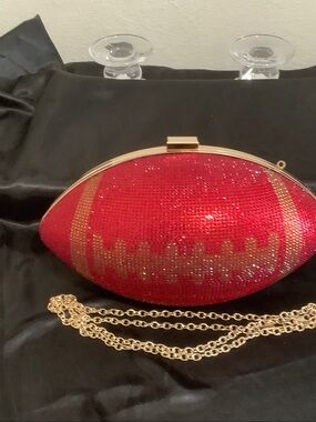 Red Crystal Football Clutch with Gold Chain